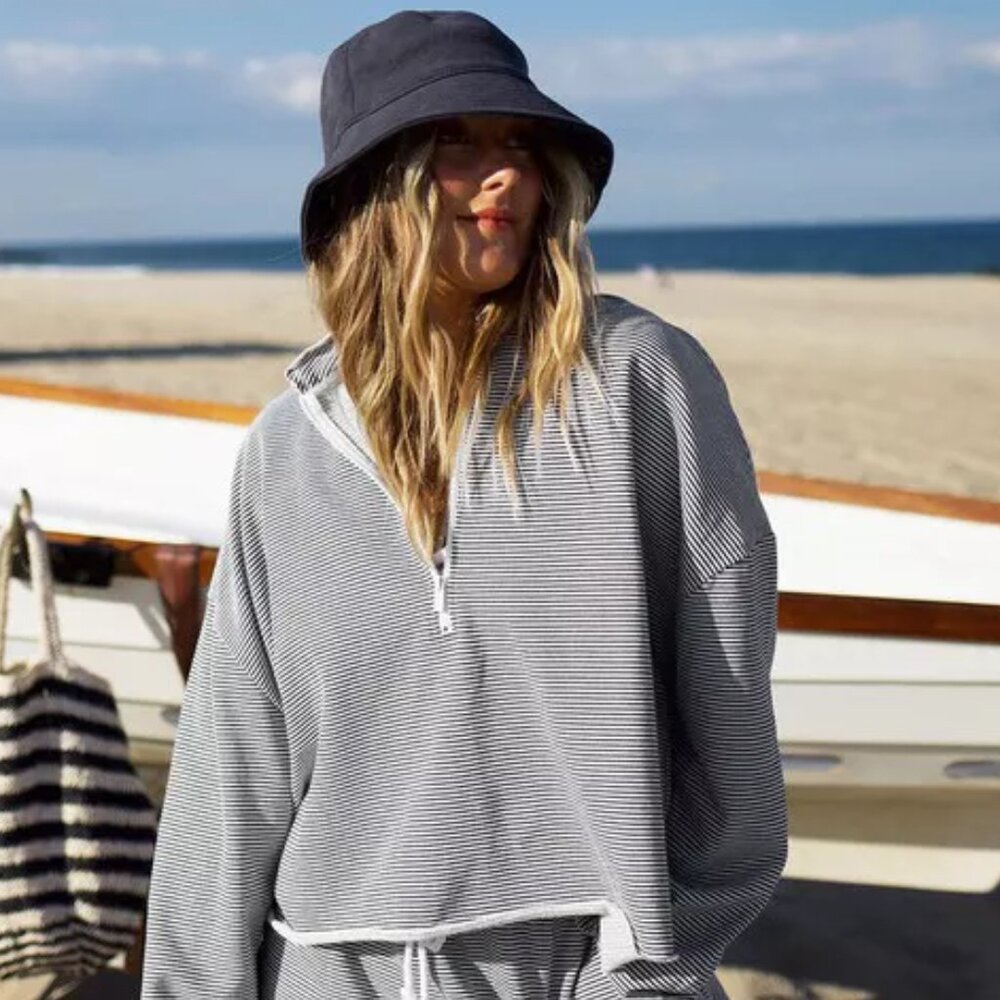 Splendid Stripe French Terry Beach Quarter Zip Pullover, Size XS/S